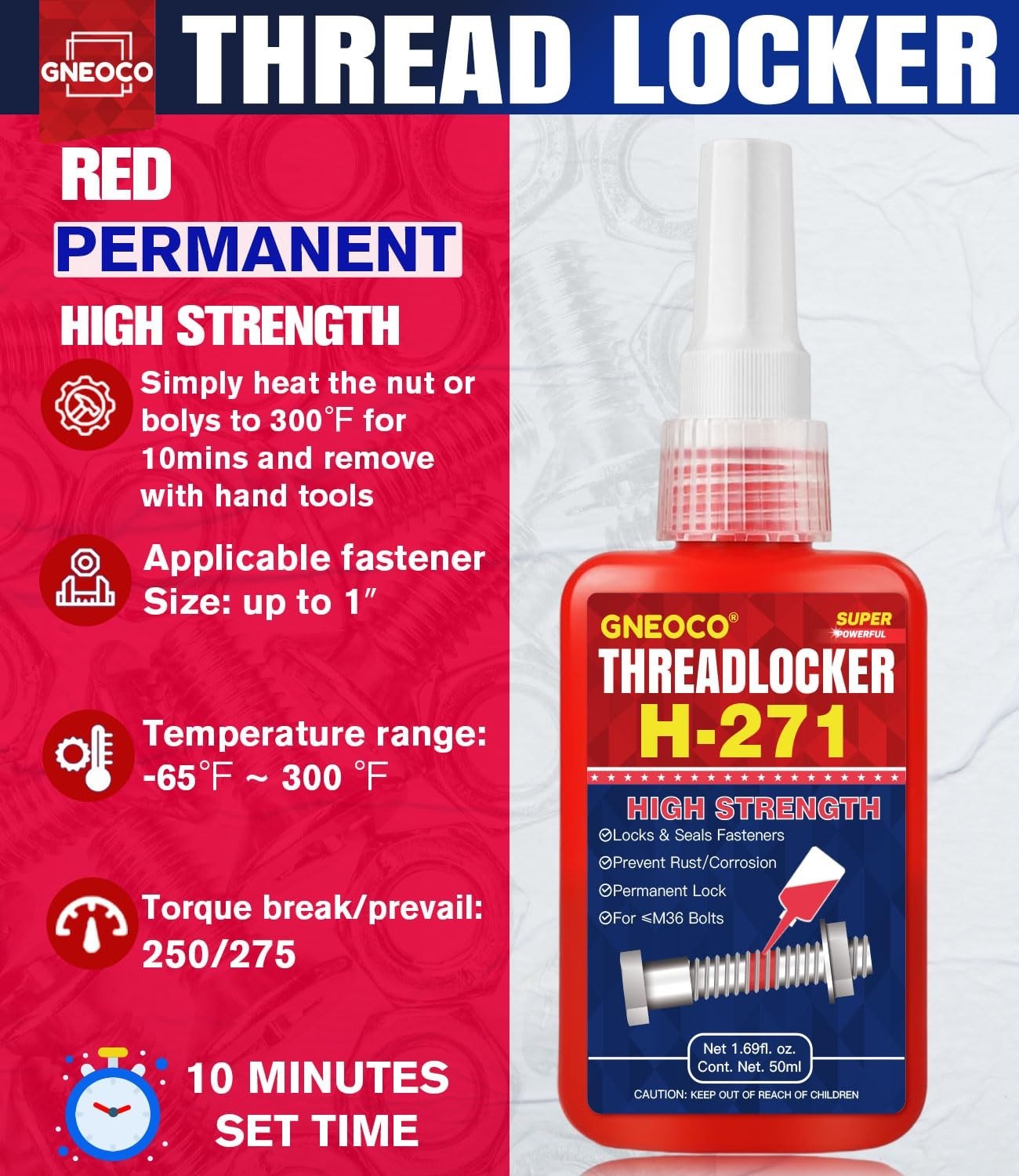 Threadlocker Red, Thread Lock High Strength Lock Tight for Nuts, Bolts, Fastener