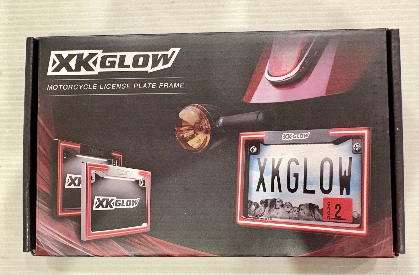 XKGLOW XK034018-B Motorcycle LED License Plate Frame Black Running Turn Brake