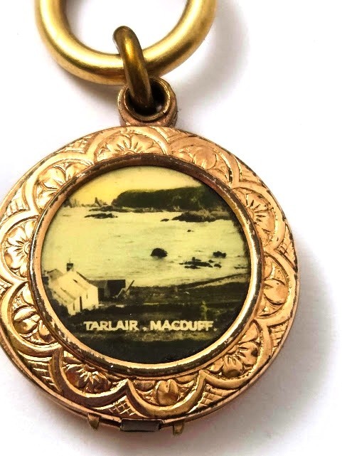 Vintage Pocket Watch Chain with Tarlair Macduff Souvenir Fob, 1940's