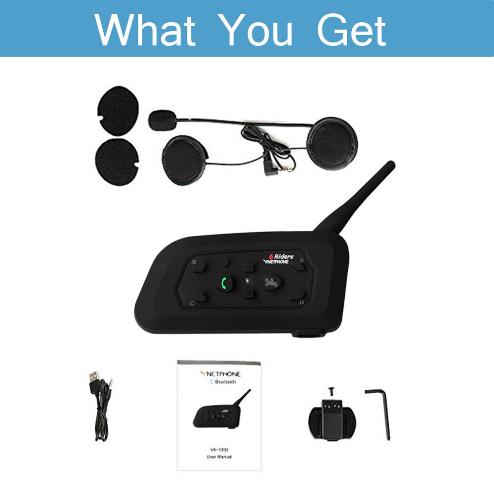 Motorcycle Helmet Bluetooth Intercom Interphone Headset Moto Intercomunicador V6