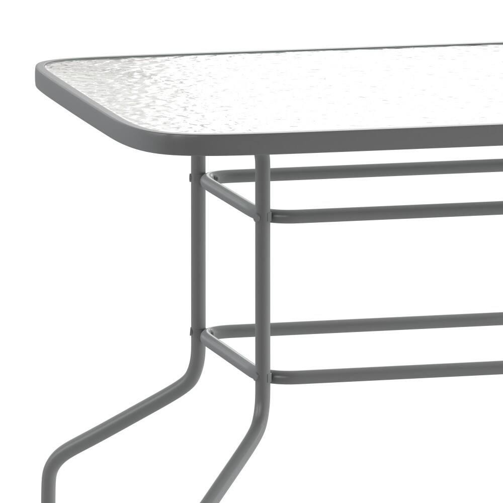 Rectangular Glass Metal Patio Table With Umbrella Hole