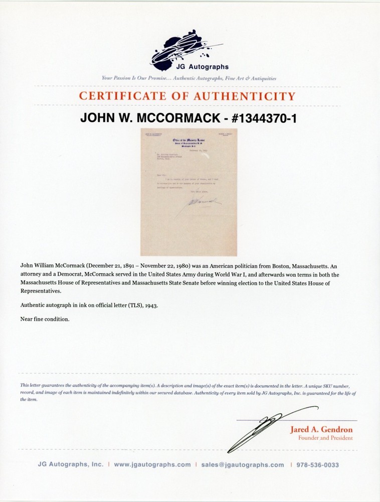 John McCormack – TSL from 1943 + COA