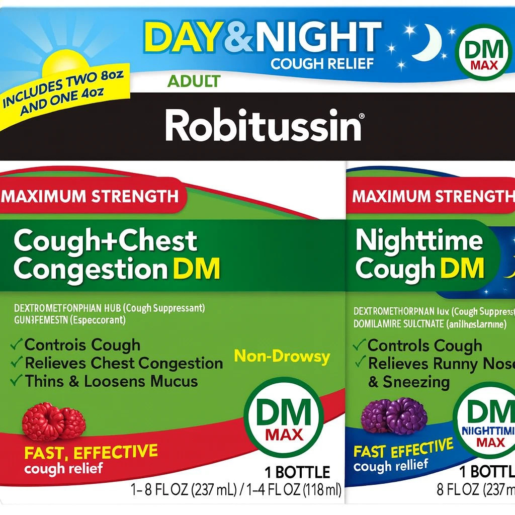 Robitussin DM Maximum Strength Day & Night Cough Relief, 3 x bottles (20 Ounces)
