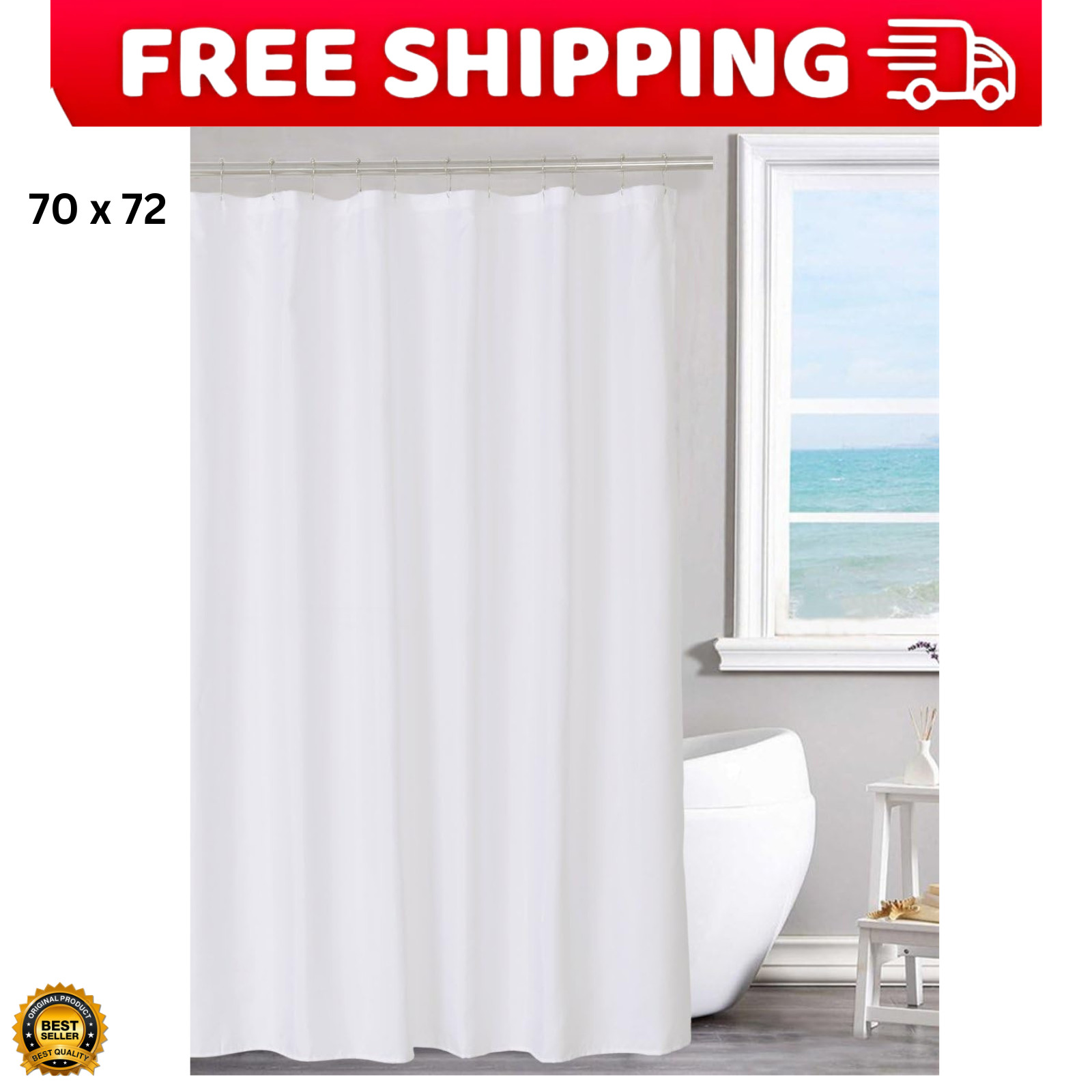 Fabric Shower Curtain Liner Solid White Hotel Quality Mildew Resistant Washable