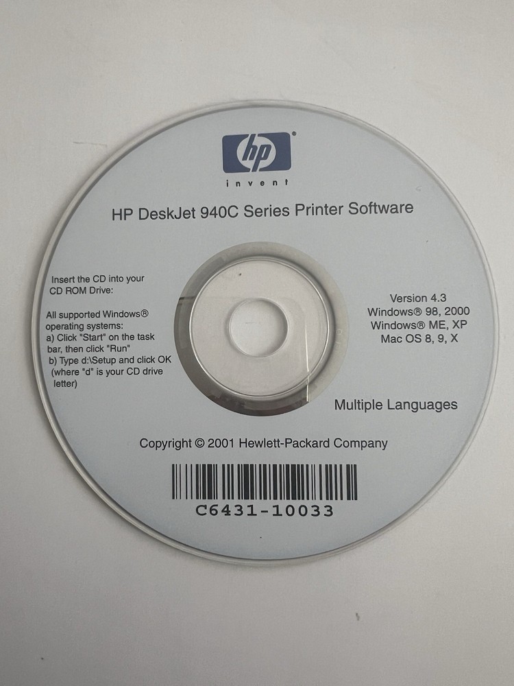 Hp DeskJet 940C Series Printer Software Driver CD DVD only