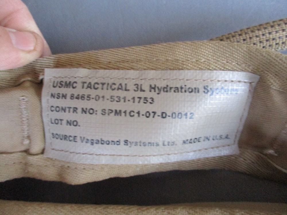 USMC Coyote 3L Hydration Camelback Water Backpack, Hydro Pack System