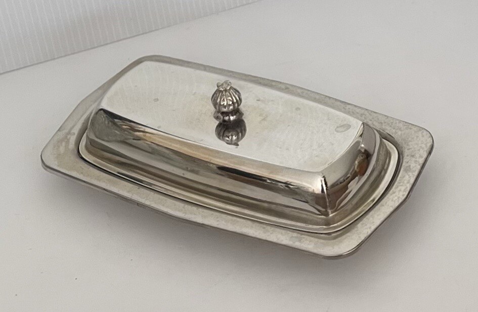Vintage Silver Plate Covered Butter Dish with Glass Insert Commonwealth Silver