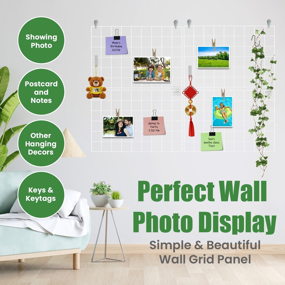 CIKLCIX Metal Grid Wall Panel White, Wire Photo Display 2 Pack, White