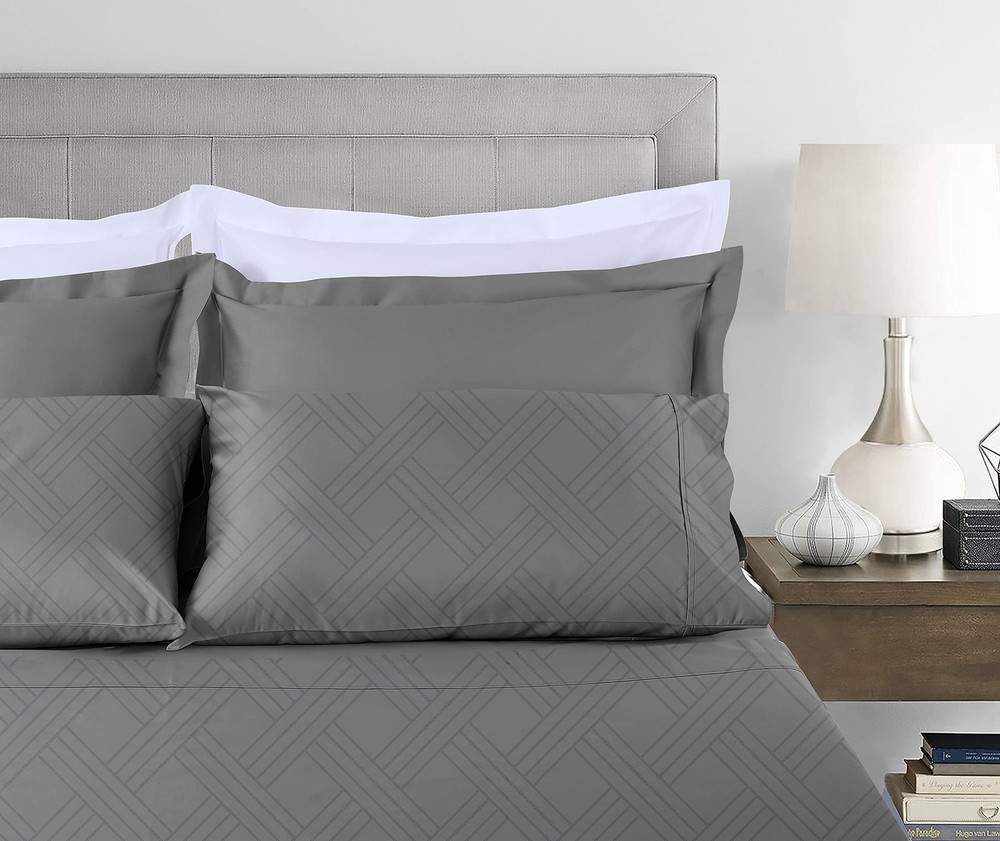 Threadmill Twin Bed-Sheets - 800 Thread Count Jacquard Celine Dark Grey, 100%...