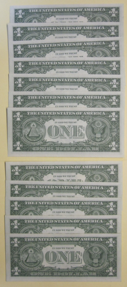 (2 Sets) 1957 $1 Silver Certificates Consecutive Serial Numbered Notes-Crisp UNC