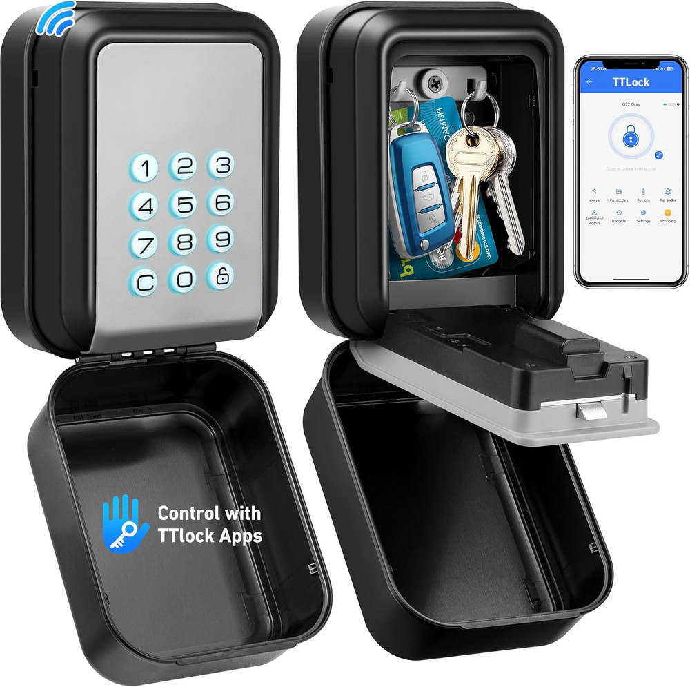 HUANLANG Smart Key Lock Box - Bluetooth Electronic Lock Box for Keys, Wall Mount