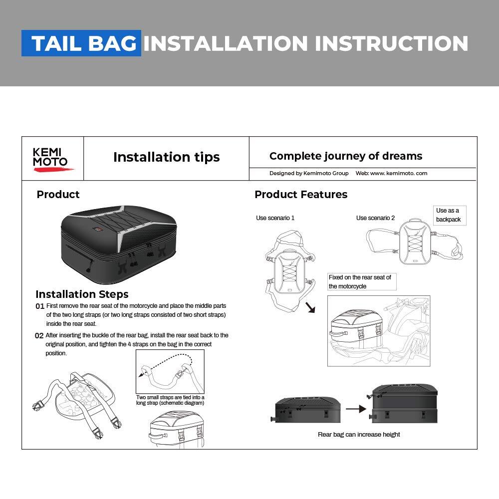 kEMIMOTO Motorcycle Tail Bag 30L Expandable Motorbike Helmet Bag Luggage Storage