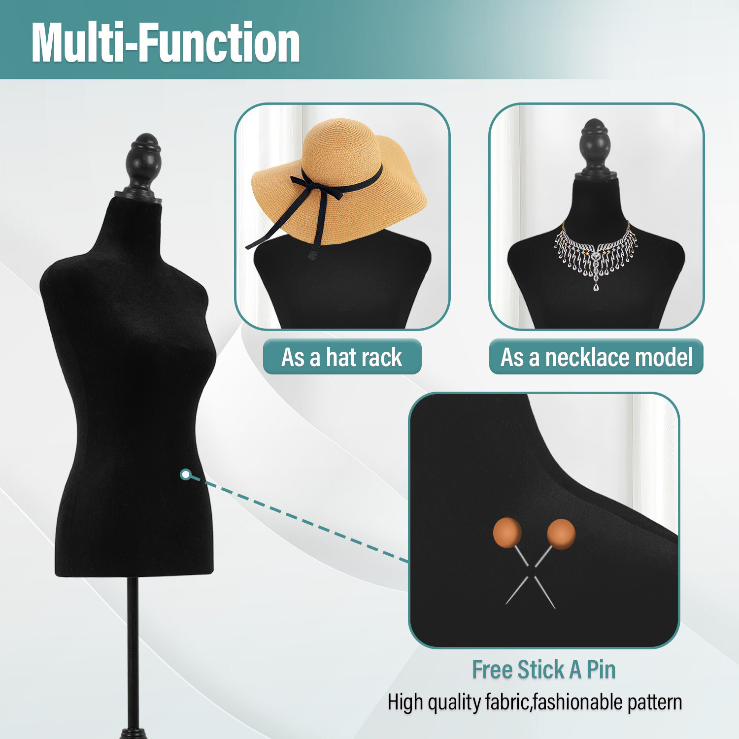 Mannequin Body Dress Form Torso Female Manikin 49.6-63.4 Inch Height Adjustable