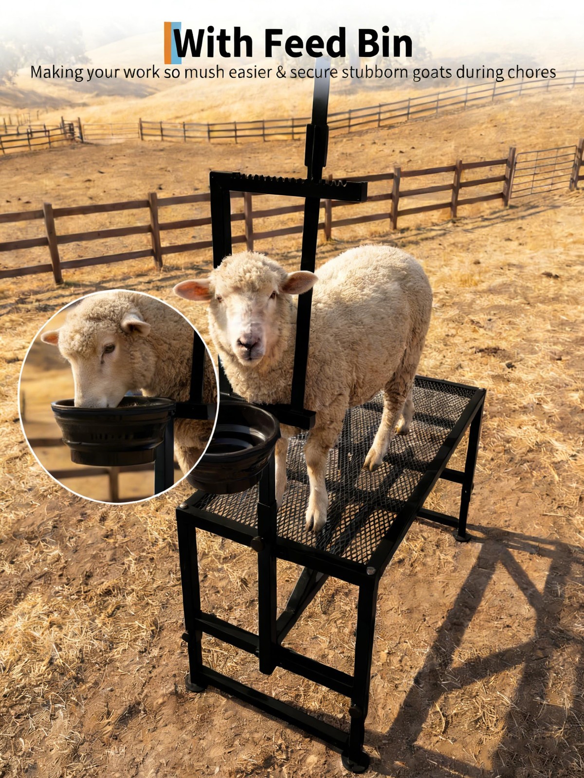 600LB Capacity Adjustable Goat Stand | 47" Metal Shearing/Milking Stanchion