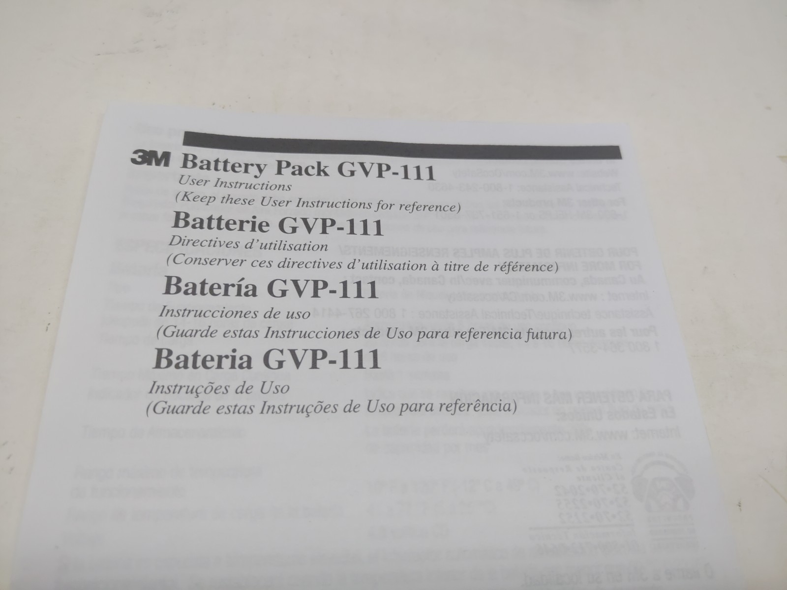 3M GVP-111 Battery Pack NiCd For GVP-100 PAPR Unit - NEW