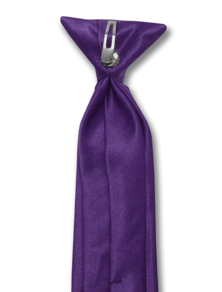 Vesuvio Napoli Boys CLIP-ON NeckTie Solid PURPLE INDIGO Color Youth Neck Tie
