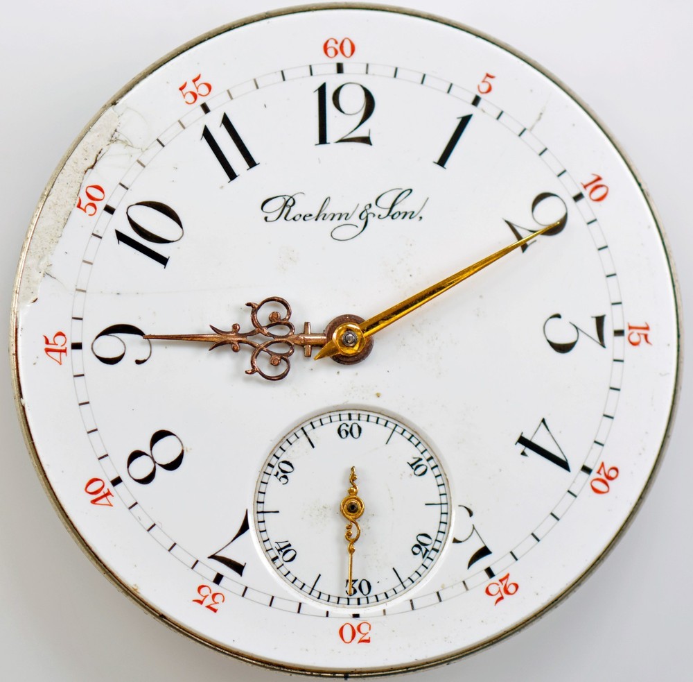 ROEHM & SON POCKET WATCH MOVEMENT & DIAL