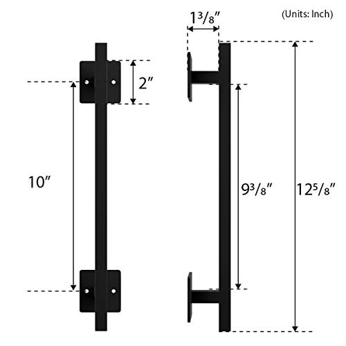 12” Antique Rustic Handmade Barn Door Handle, Black Flush Square Base Handle