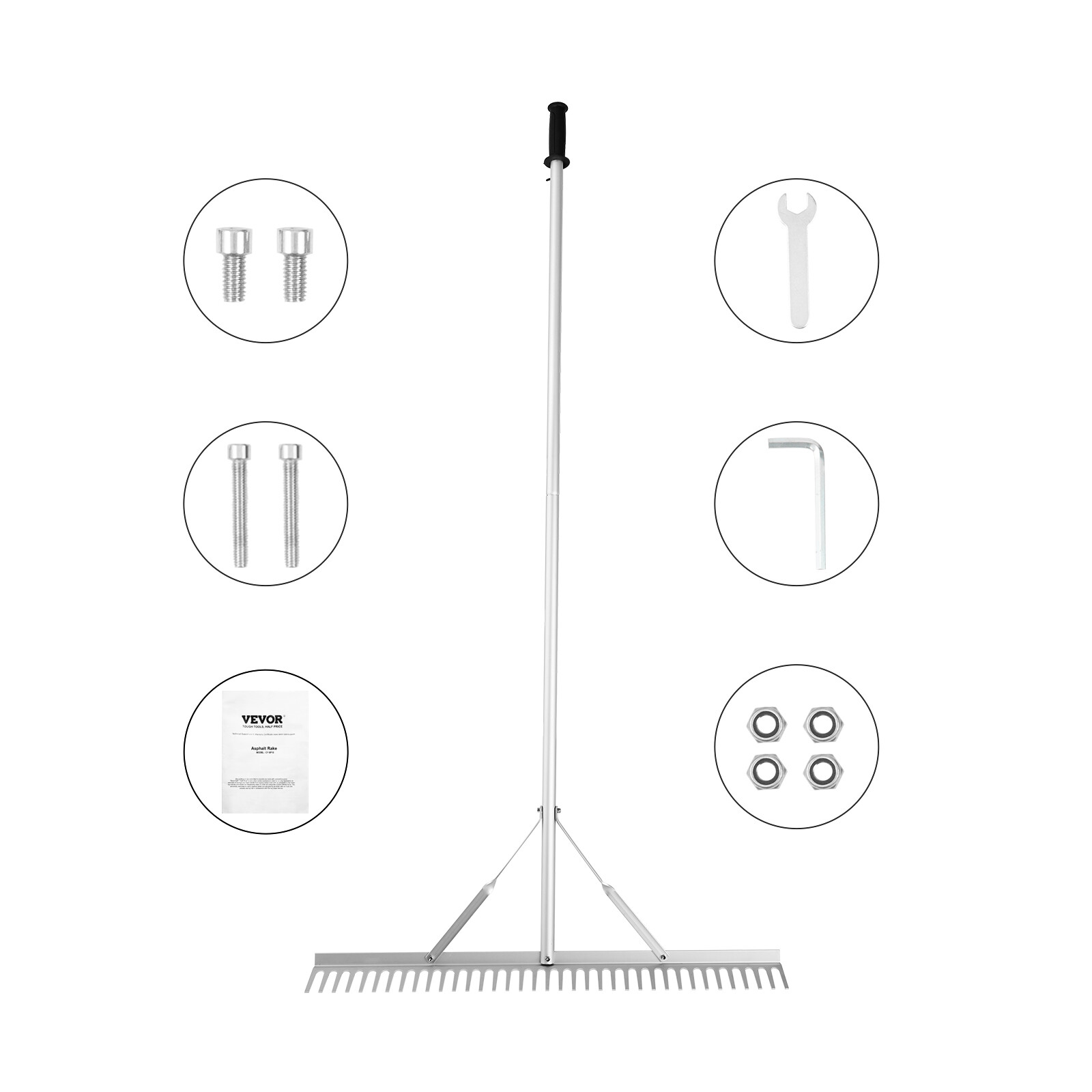 VEVOR Landscape Rake 36" Head Aluminum Landscape Rake 75" Adjustable Handle