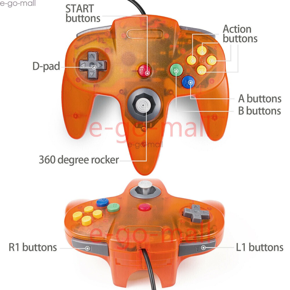 Wired N64 Controller Joystick Replacement For Nintendo 64 Console Clear Orange