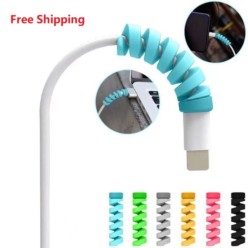 7pcs Cord Protector Universal Silicone Spiral USB Cable Saver for iPhone Android