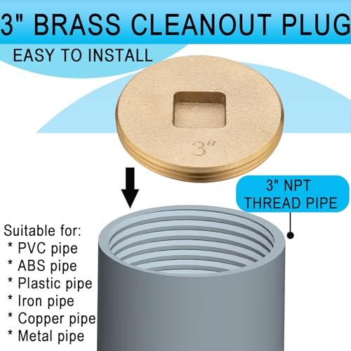 () 3 inch Sewer Cleanout Cap Brass Plug, Countersunk 3"_Countersunk 4 Pack