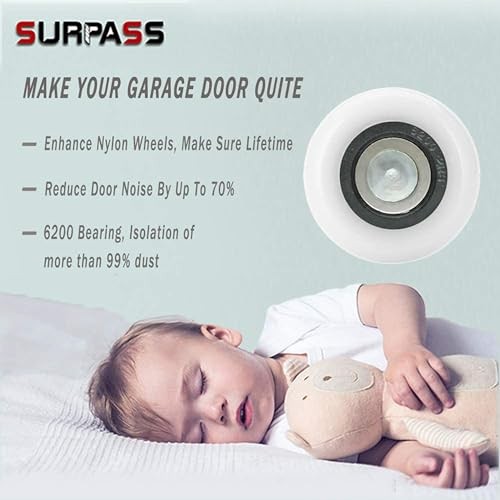 SURPASS 12 Pack 2'' Ultra-Quiet Nylon Garage Door Rollers, 4'' Stem, 6200-2RS