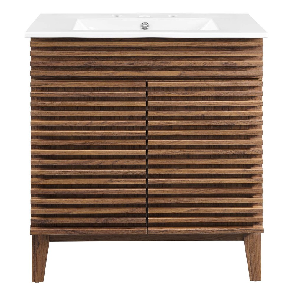 Modway Render 30" Bathroom Vanity With Sink in Walnut White