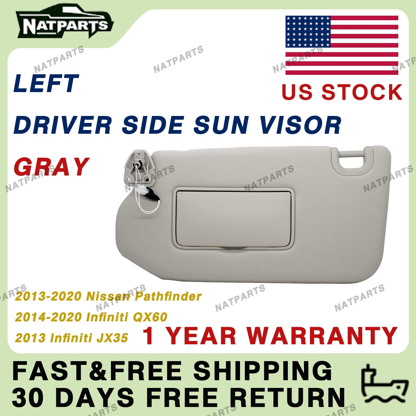 Left Driver Side Sun Visor W/Light for 2013-2020 Infiniti QX60 96401-9PB0A