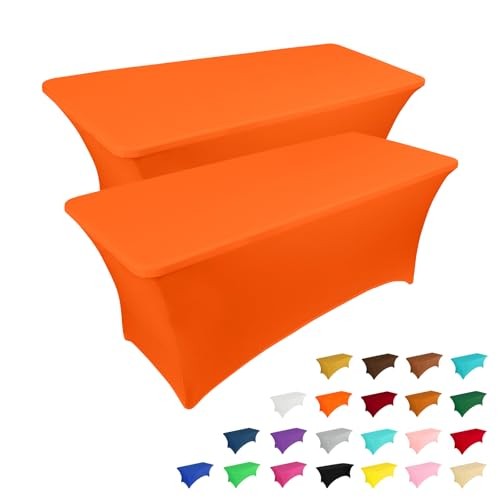 2 Pack 8FT Table Cloth for Rectangular Fitted Events 8 Ft - 2 Pcs Orange