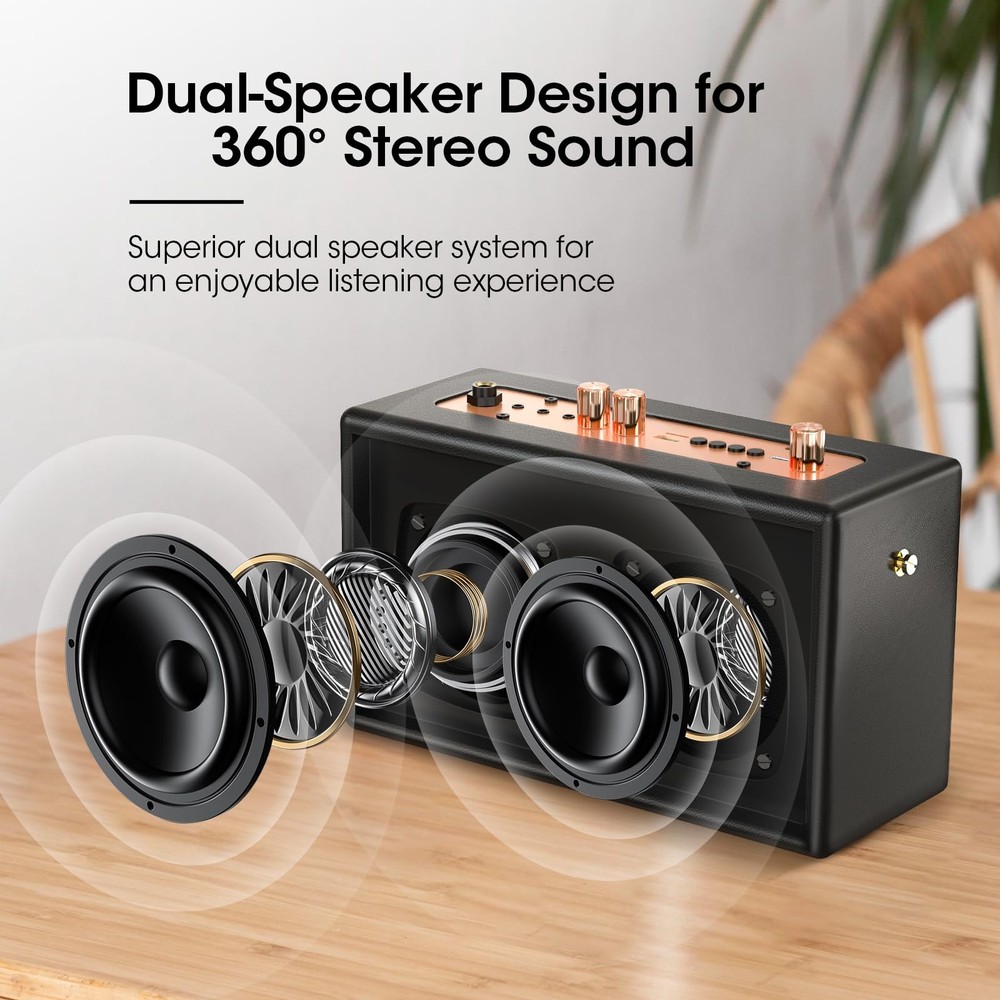 Retro Karaoke Machine: Portable Bluetooth Speaker, 2 Wireless Mics, Home Part...