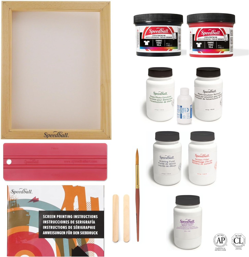 Intermediate Screen Printing Kit - Complete Fabric Starter Set with Inks, Emulsi