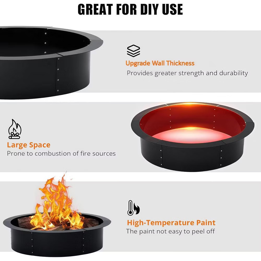 Acekool 60-Inch Outdoor Fire Pit Ring, Smokeless Design, Black Steel,