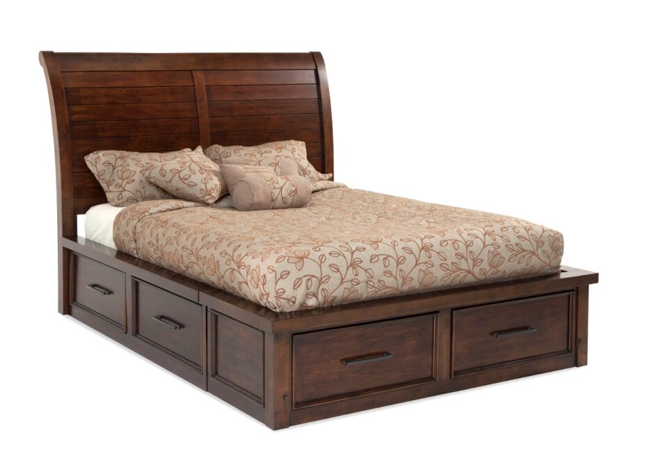 Queen size storage bedset; sturdy, brown, solid wood