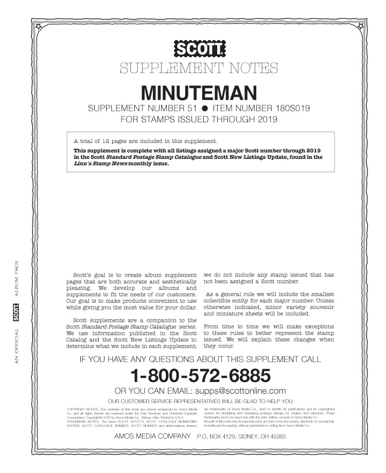 SCOTT MINUTEMAN 2019 SUPPLEMENT # 51  **WE SUPPORT OUR VETERANS**