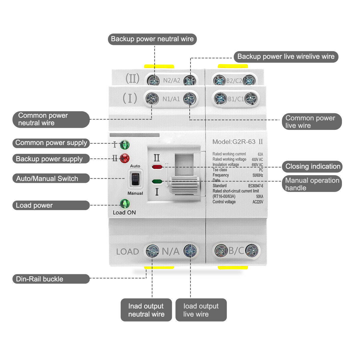 NEW Mini Dual Power Automatic Transfer Switch Grid to Alternator 4P 63A 220V