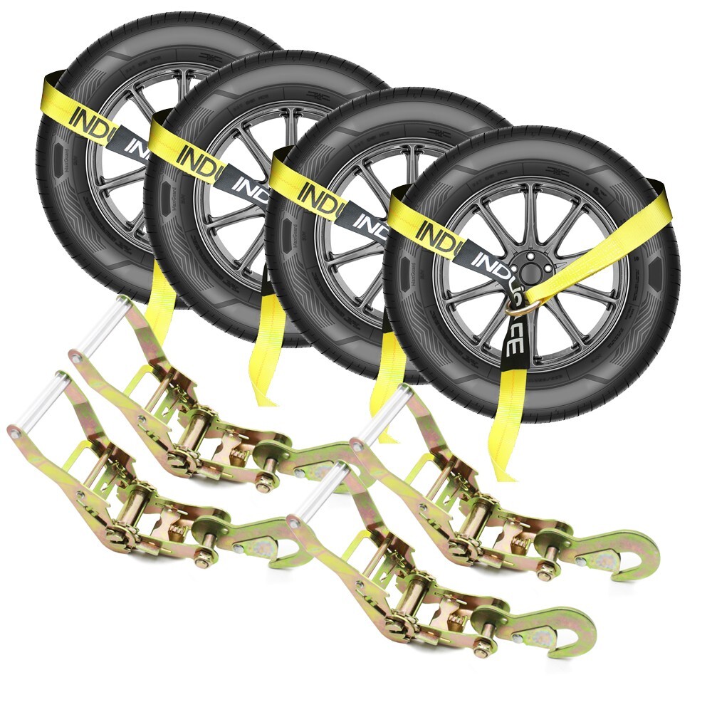 4 Packs Axle Straps with Snap Hook Car Trailer Hauler Ratchet Tie Down Strap