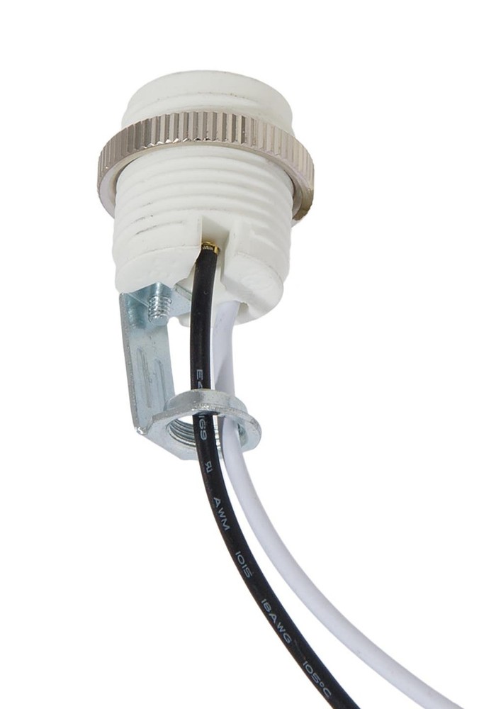 B&P Lamp Candelabra Base E12 Porcelain Threaded Socket with Ring and Wire Leads