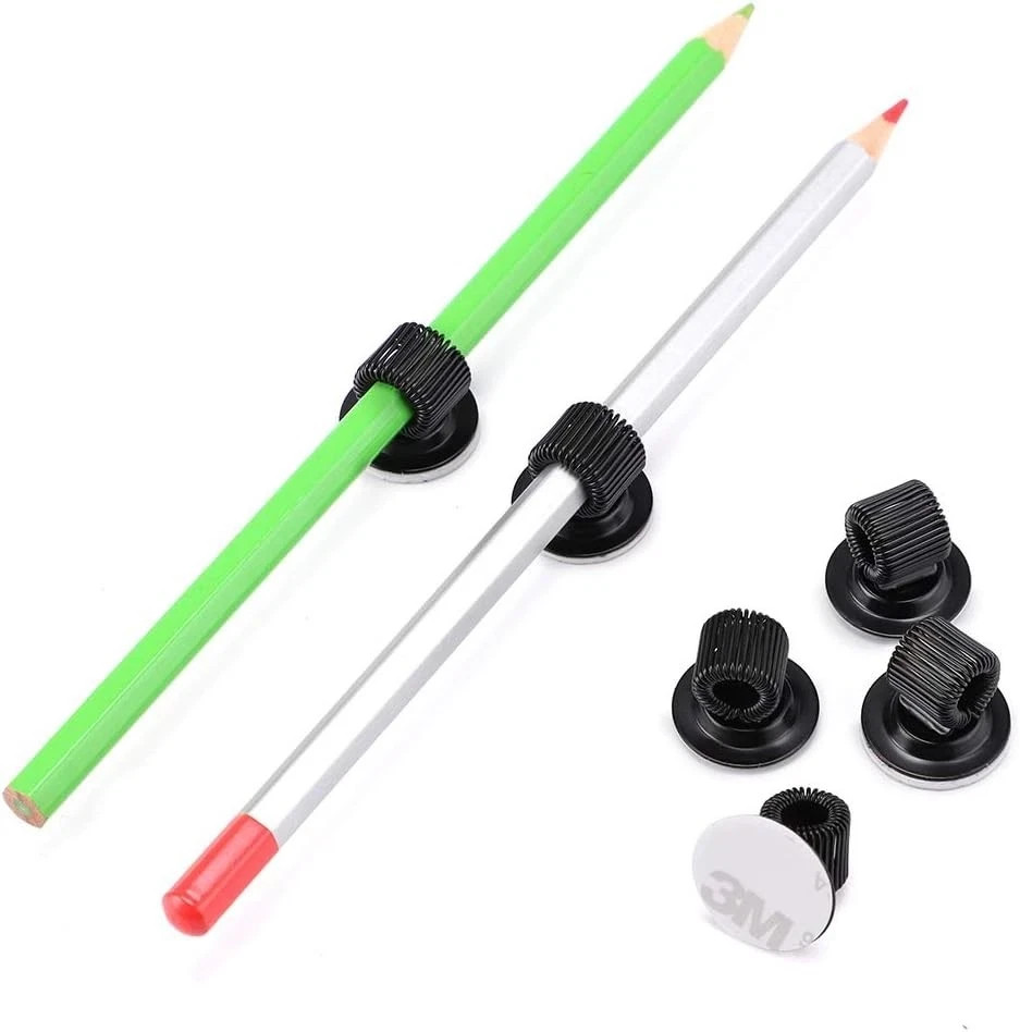 6 Pack Adjustable Black Plating Pen Holder Clips - Self Adhesive & Versatile
