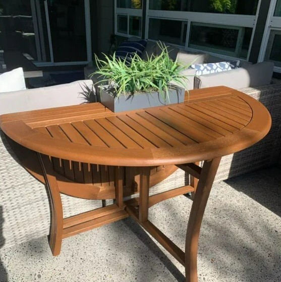 Round Eucalyptus Folding Table Outdoor Patio Deck Pool Side Dining Wood Serving