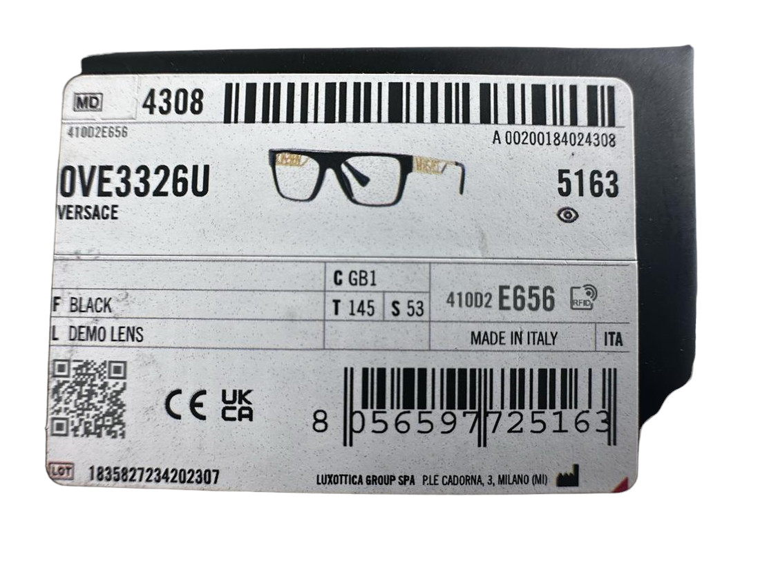 Versace NEW Black Retro Flat Top Frames Gold Mens 55-19-145 Eyeglasses VE3326U