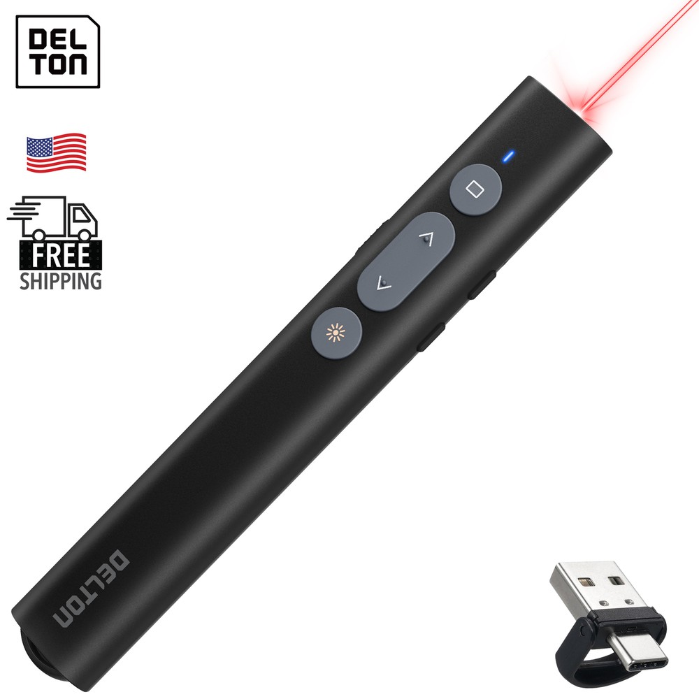 Delton LP21 2.4GHz Wireless Presentation Remote with Laser Pointer, Black