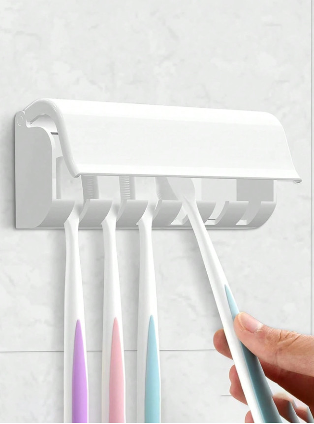 1pc Wall-Mounted Toothbrush Holder with Toothpaste Dispenser - No Drilling-NEW