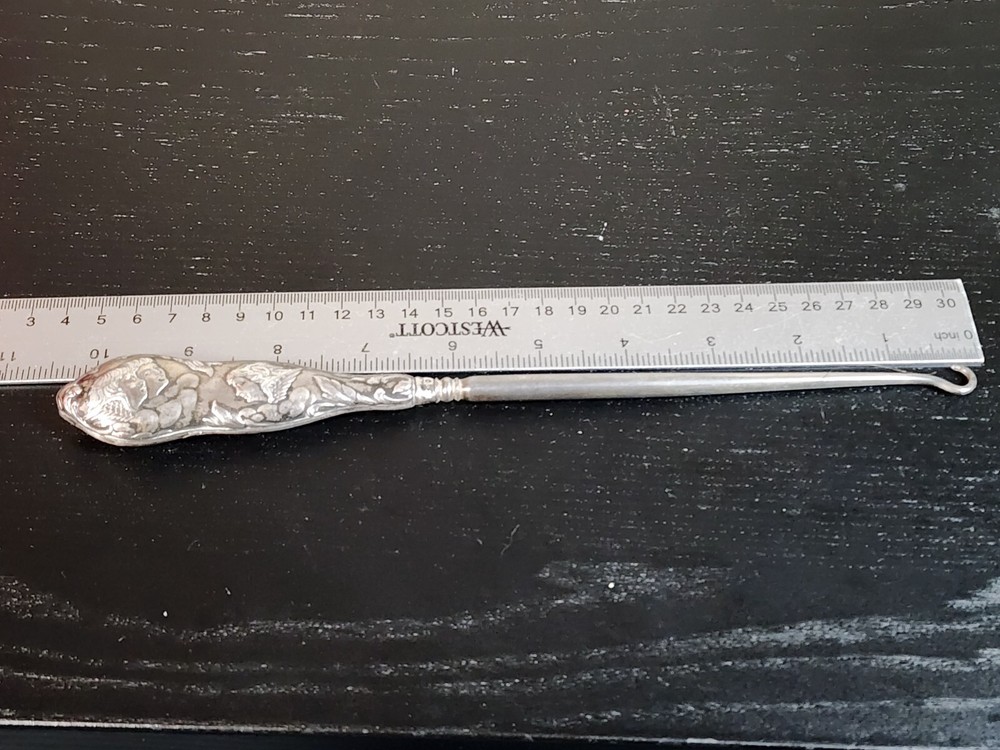 1898 Sterling Handle VICTORIAN BUTTON HOOK Angels Cherubs HALLMARKS