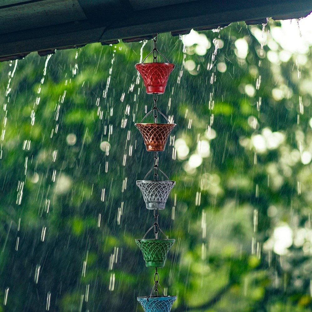 5.8FT Multicolor Iron Rain Chains Gutter & Rain Barrel Rust-Resistant Plated