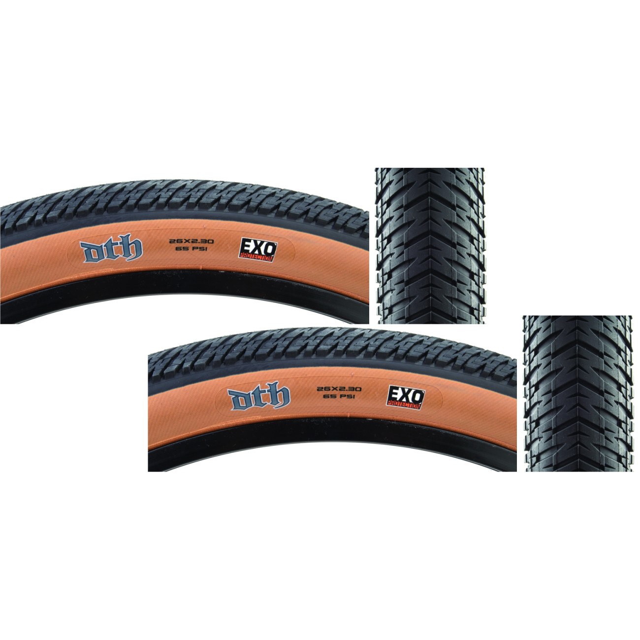 Pack of 2 Maxxis DTH BMX Tire Single Compund Black/Dark Tan EXO Casing 26x2.3
