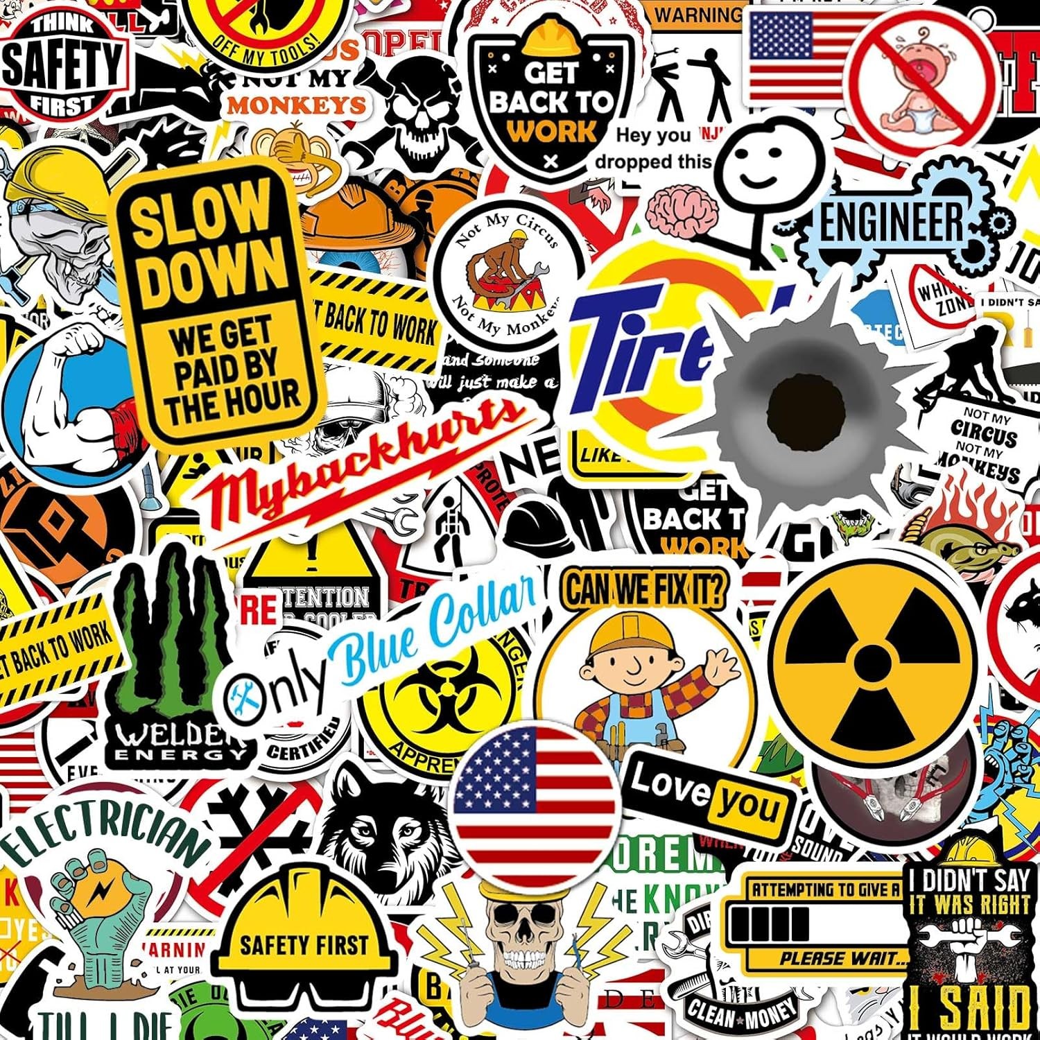 150 PCS Funny Hard Hat Stickers for Adults, Blue Collar Gifts Colorful