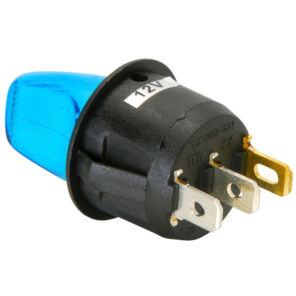 SPST Round Toggle Switch w/Blue Illumination 12VDC