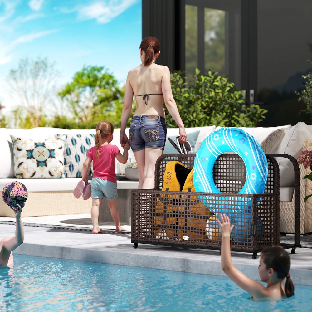 Outsunny Pool Float Storage with Wheels, Pool Caddy, Dark Grey