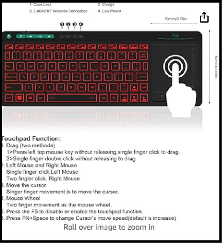 K18 plus Wireless 3-LED Color Backlit Multimedia Keyboard with Multi-Touch B